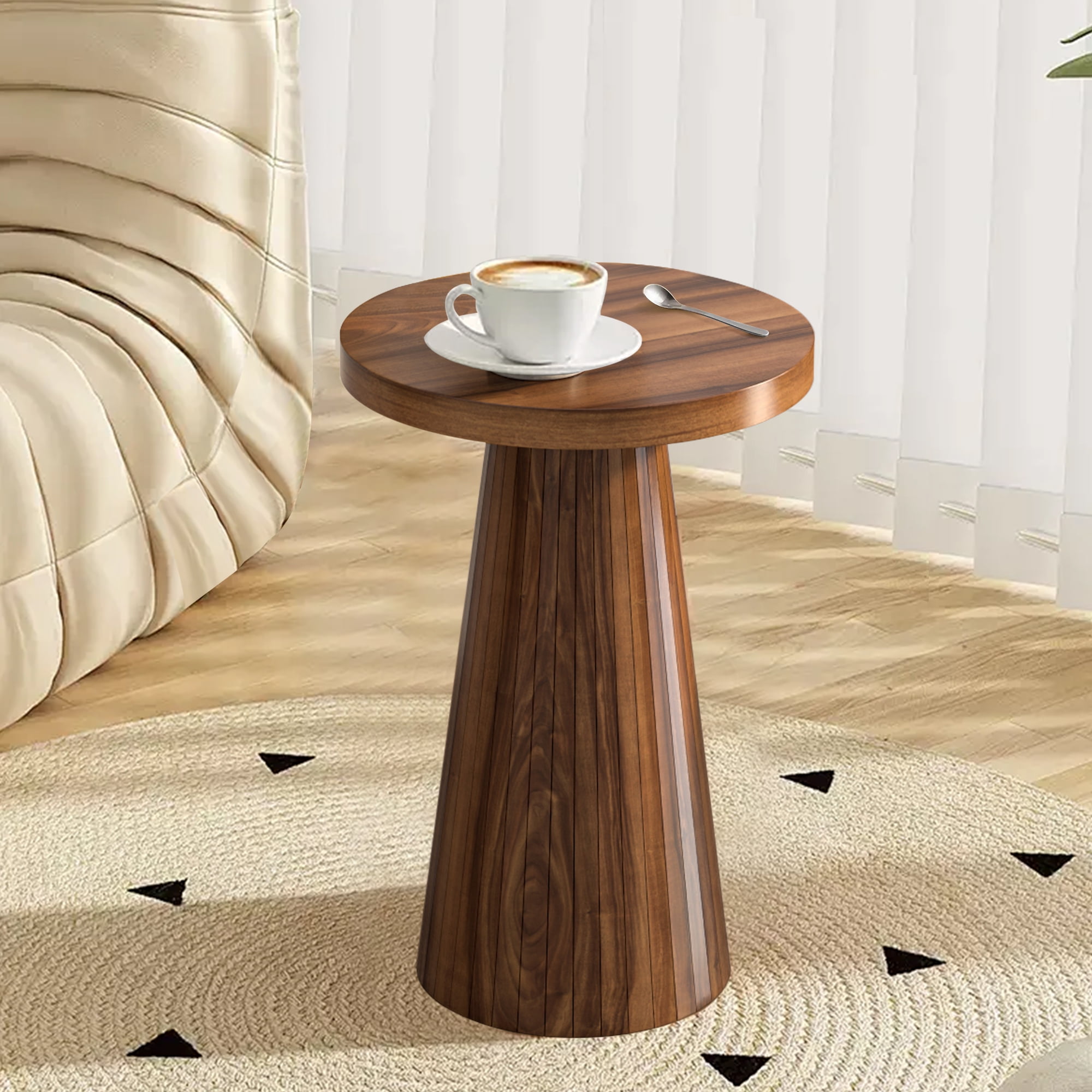 Small Round Pedestal End Table Fluted Drink Table Martini Table Accent Side Table for Living Room
