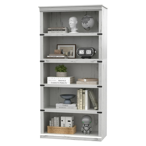 Bingirl 5 Tier Book Shelf Farmhouse Bookcase Open Storage Shelves, Book Case Home Decor Furniture for Living Room, Home Office, or Dining Room