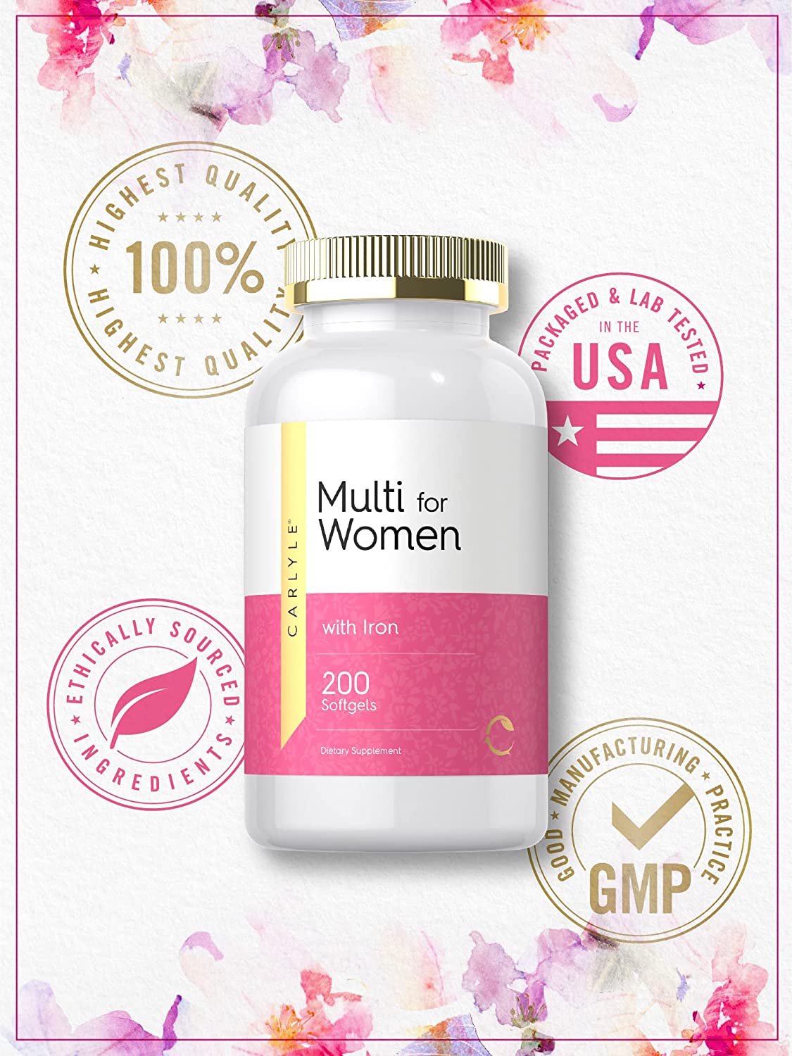 Multivitamin for Women with Iron | 200 Softgel Capsules | by Carlyle