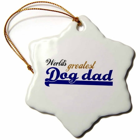 3dRose Worlds Greatest Dog dad - best pet owner gifts for him - fun humorous funny doggie lover present, Snowflake Ornament, Porcelain,