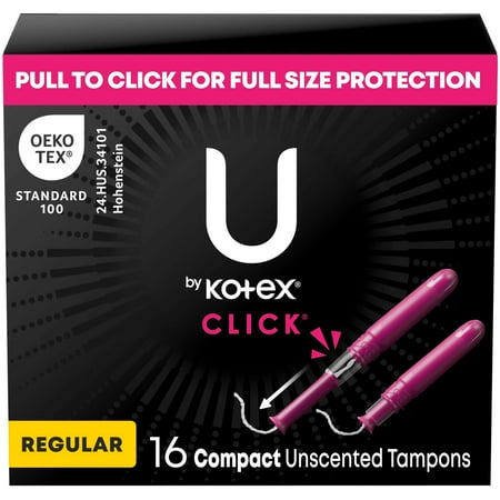 U by Kotex Click Compact Tampons, Regular, Unscented, 16 Count