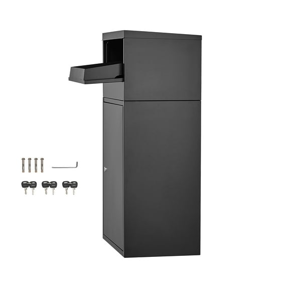 KFFKFF Secure Outdoor Parcel Delivery Box, 35.8 in Mailbox with Lock, Durable Steel Drop Box Featuring Anti-Theft and Weather-Resistant Design, Ideal for Home or Office Use, Black