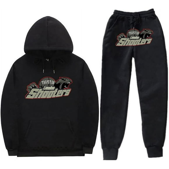 HE Trapstar Tracksuit Sets Men's Leisure Jogging Suit 2-Piece Hooded Jacket with Hood and Pockets Sports Trousers Hoodie 0-Black 001 Medium