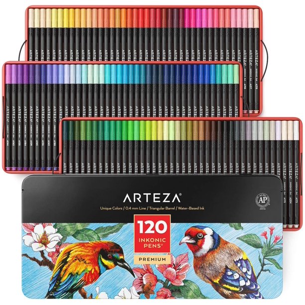 Arteza Fineliner Colored Pens Set, Inkonic, Fine Line, 0.4mm Tips