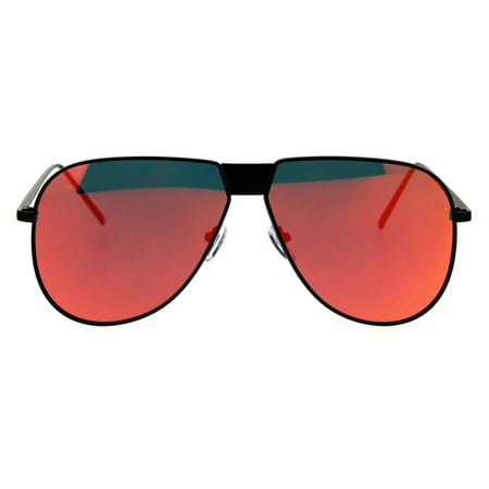 Metal Frame Oversize Reflective Color Mirror Lens Futuristic Aviator Sunglasses Black Red