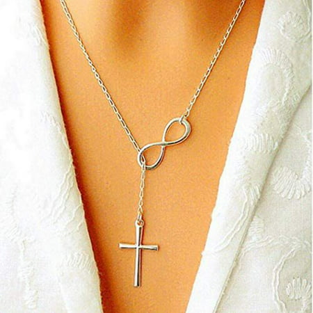 Maya's Grace Sterling Silver Stainless Steel Infinity Cross Necklace for Women, Silver Jewelry with Adjustable Cross Pendant Birthday Gift for Women