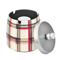 Yayeee Ashtray with Lid for Cigarette Smokeless Stainless Steel Home Ash Holder, Red Tartan