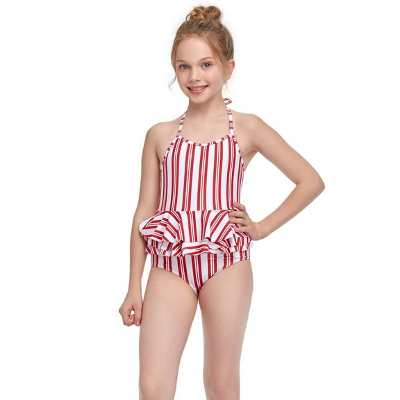 uublik Girls Bikini Summer One-piece Skirt Striped One-piece Swimsuit, Sizes 2M-12