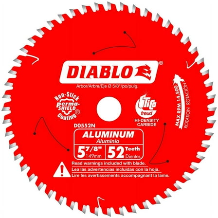 Diablo D0552N Circular Saw Blade, 5-7/8 in Dia, 5/8 in Arbor, 52-Teeth, Carbide Cutting Edge