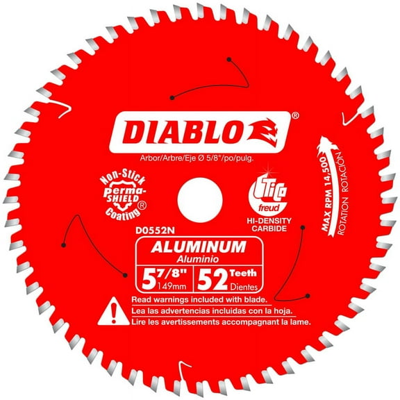 Diablo D0552N Circular Saw Blade, 5-7/8 in Dia, 5/8 in Arbor, 52-Teeth, Carbide Cutting Edge