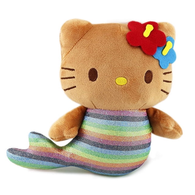 Muñeco de peluche de gato negro estilo natación, 20cm, canela, Kuromi, Melody, juguetes de peluche, Sanrio Hawaii, negro KT