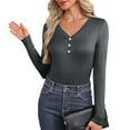 thumbnail image 5 of BLVB Long Sleeve Shirts for Women V Neck Button Basics Tops Lightweight Fleece Lined Base Layer Slim Fit Top Thermal Undershirts, 5 of 7