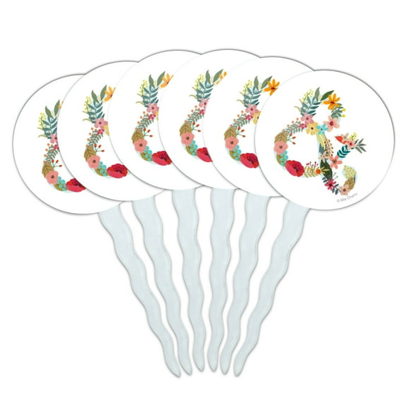 Ampersand & Floral Cupcake Picks Toppers Decoration Set of 6
