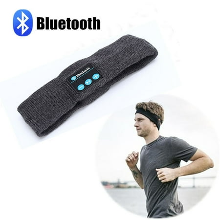 Bluetooth Knit Headband Sweatband Wireless Headphone Headset Speaker Exercise Grey