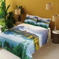 thumbnail image 2 of Ambesonne Nature Fitted & Top Sheet Set with Shams, Winter Mountains Morning, Multicolor, 2 of 5