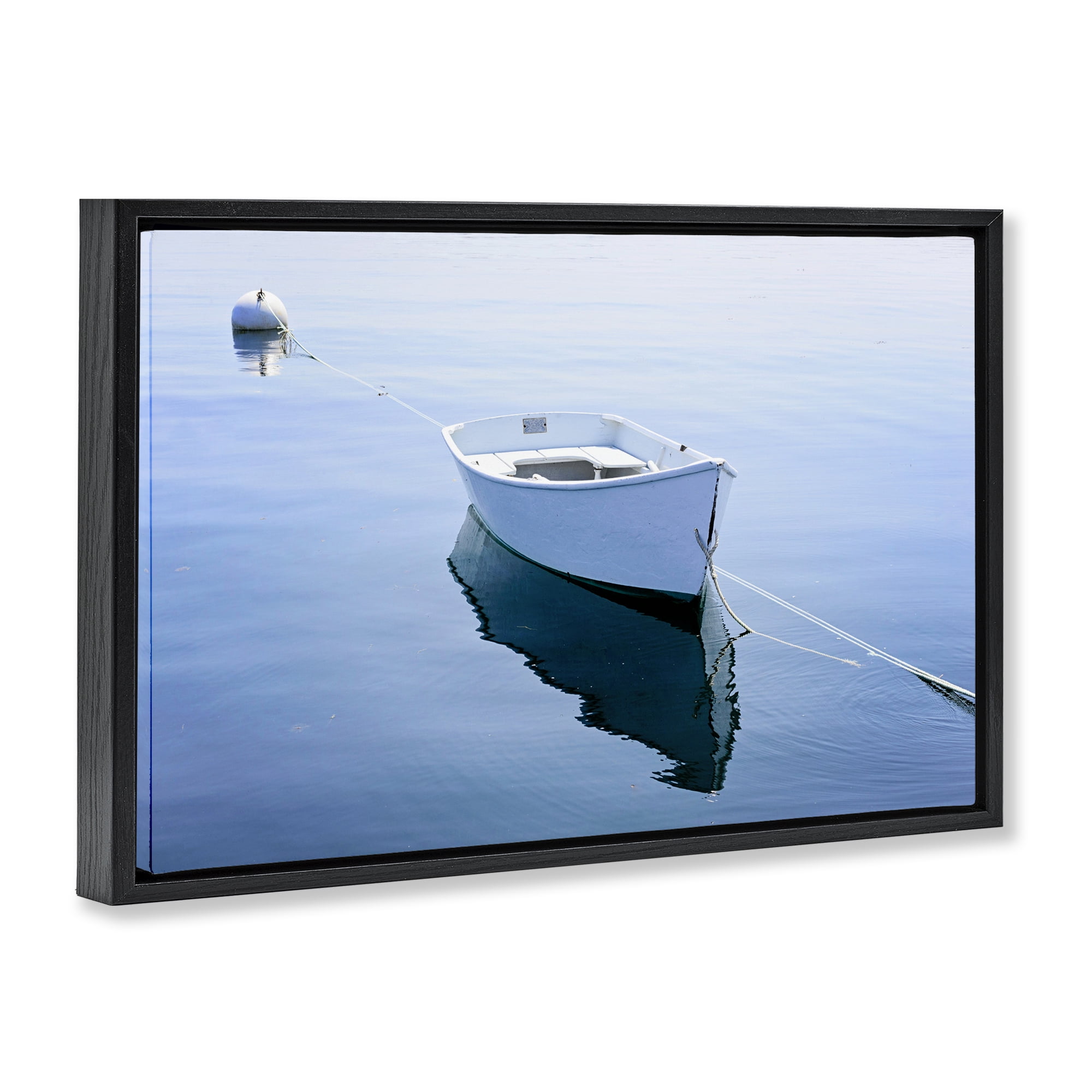 Stupell Industries Boat Tied to Dock Black Framed Floater Canvas Wall Art, design by JLM Photographs