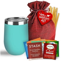 Bellina Tea Gift Baskets for Women and Men - Valentines Day - Insulated Cup, 20 Premium Teas, 10 Honey Straws, Gift Tag & Bag
