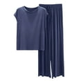thumbnail image 2 of JDQJBZ Womens Loungewear Solid Color Loose Round Neck Short Sleeve Pants Set, 2 of 5