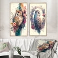 thumbnail image 1 of Designart "Adorable Owls Among Flowers II" Owl Framed Wall Art Set Of 2 - Multicolor Animals Framed Canvas Set For Living Room Decor, 1 of 6