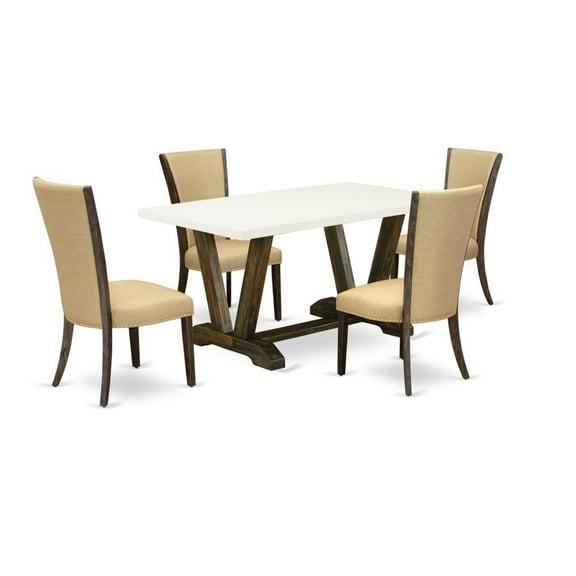 East West Furniture V-Style 5-piece Wood Dinette Table Set in Linen White