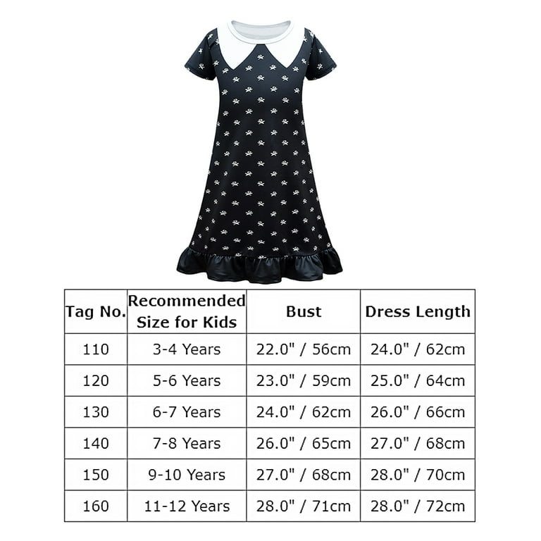 Wednesday Addams Costume Girls Peter Pan Collar Dress Short Sleeve