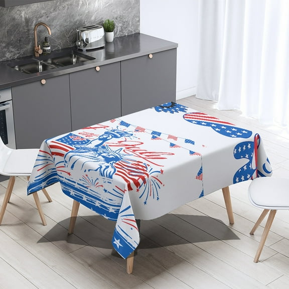 sruoe Tablecloth, 54 X 108in Independence Day Tablecloth, Waterproof Machine Washable Foldable Blue Rectangle Tablecloths, Table Cloth for Dining, Home, Party Decor, Nylon Spandex