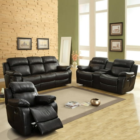 Weston Home Darrin Leather Reclining Sofa Set With Console Black