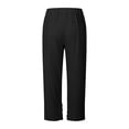 thumbnail image 4 of Lmueinov Women's 100% Cotton Straight Leg Ankle Pants, Elastic High Waist Casual Trousers with Button Split Hem & Pockets, Breathable Summer Commute Vacation Pants for Women S-2XL, 4 of 4