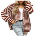 thumbnail image 2 of PENGXIANG Cardigan Sweaters for Women Color Block Long Sleeve V Neck Sweater Fashion Kint Striped Open Front Button Outerwear, 2 of 7
