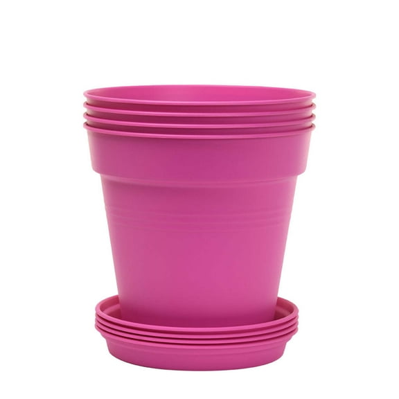 Mintra Home Garden Pots 4pk - Flowers, Herbs, Plants, Indoor, Outdoor, Colorful, Wholesale, Bulk (Fuschia, 17cm Diameter (6.6in))