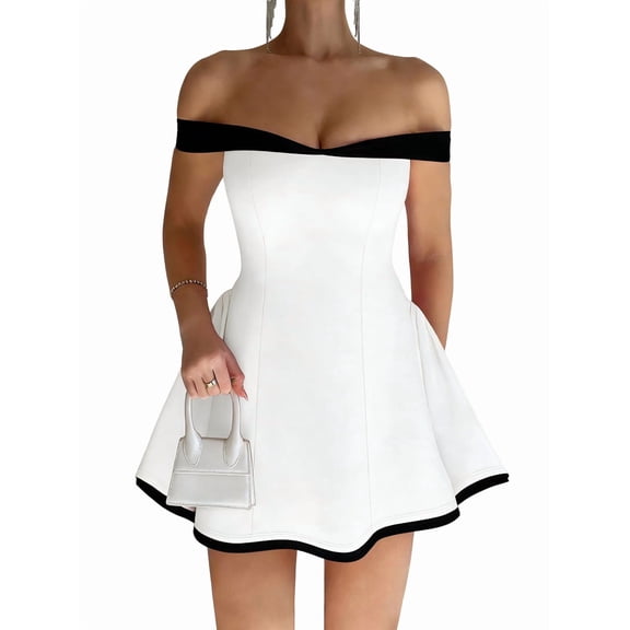 Women'S Off Shoulder Mini Dress Slimming Summer Sleeveless Corset Short Party Bodycon Y2K Dresses White M