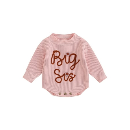 

Big Sister Little Sister Matching Outfits Baby Girl Chunky Knit Sweater Romper Fall Winter Warm Knitted Sweatshirt Bodysuit