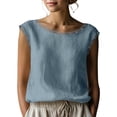 thumbnail image 2 of KIHOUT Women's Lace Trim Round Neck Sleeveless Linen Cotton Blouse Pre-Shrunk Casual Summer Tank Top, 2 of 7