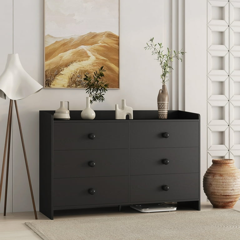 black dresser in store Llinc Chest of Drawers Dresser, 6 Drawer Chest with Wide Storage, Modern Contemporary 6-Drawer Cabinet, for Bedroom Living Room restrained proportions NO GARMENT FIT ID Velet Black Ball Gown Colour:As Picture