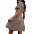 thumbnail image 5 of Hurxie Women's Summer Dress Vintage Casual Office Professional Elegant Work V Neck A Line Knee Length Dresses with Pockets Khaki,L, 5 of 7