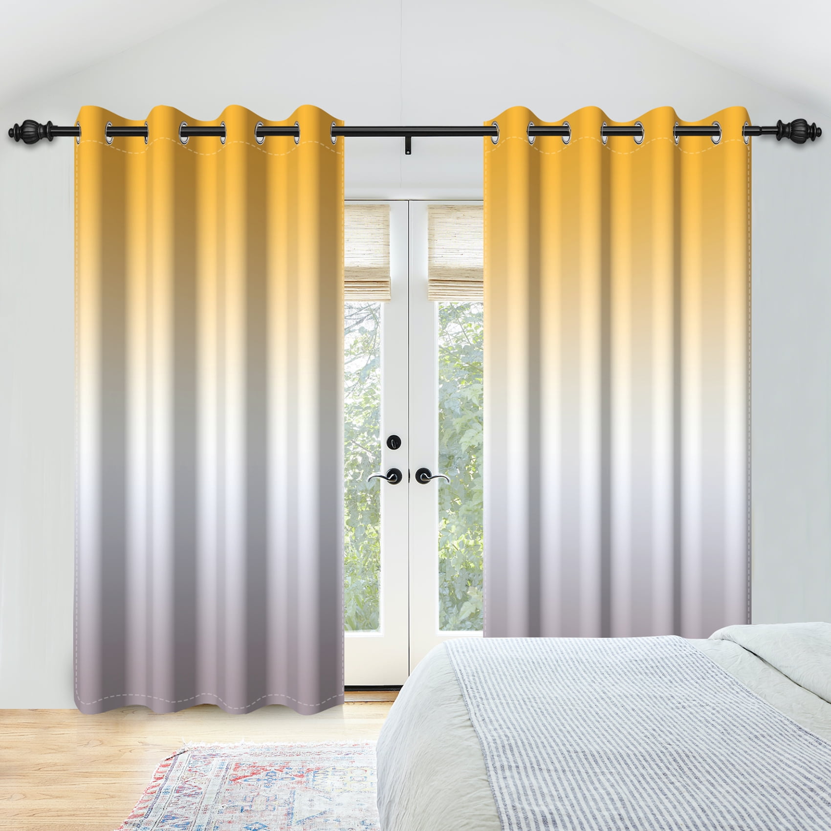SUNOLIFE Yellow Gradien Blackout Curtains 2 Panels 84 Inch Ombre Darkening Window Curtains for Living Room Bedroom