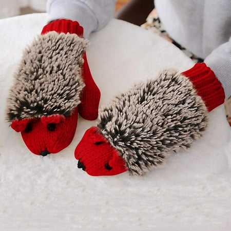 

Huachen Cartoon Hedgehog Wool Double Layer Thermal Insulation with Finger Weave Gloves