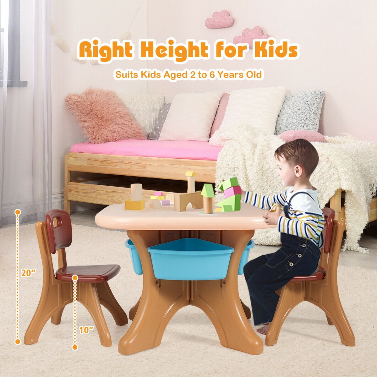 Gymax Children Kids Activity Table Chair Set Play Set Furniture W/Storage
