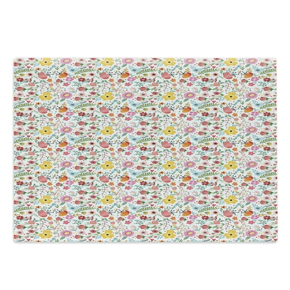 Garden Art Cutting Board, Hand Drawn Herbs and Flowers with Colorful Dots Ornamental Botany Garden Theme, Decorative Tempered Glass Cutting and Serving Board, Large Size, Multicolor, by Ambesonne
