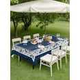 thumbnail image 3 of Outdoor Tablecloth with Umbrella Hole & Zipper, Navy Blue Spring Floral Rectangle Tablecloth 60x102 Inch, Vintage Elegant Summer Botanical Patio Table Cover Waterproof Table Cloth for Picnic/Party, 3 of 7