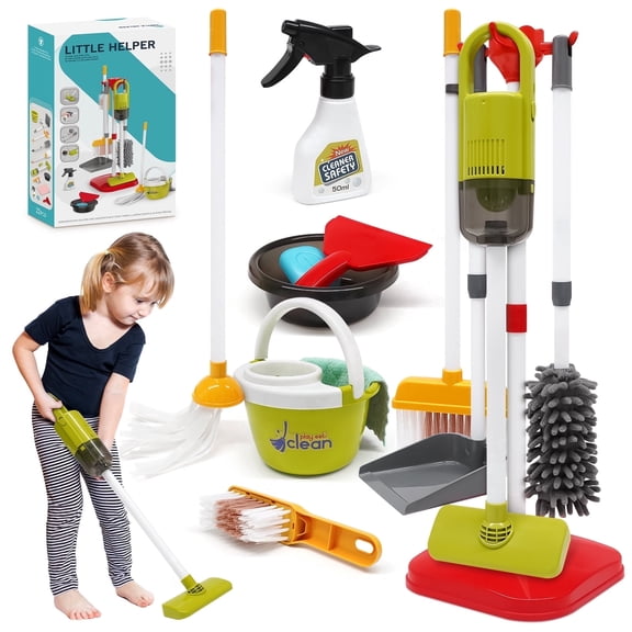 Dreamon Kids Cleaning Toy Set – 2-in-1 ABS Vacuum Cleaner with 14 Pieces, Pretend Play Housekeeping Kit for Toddlers