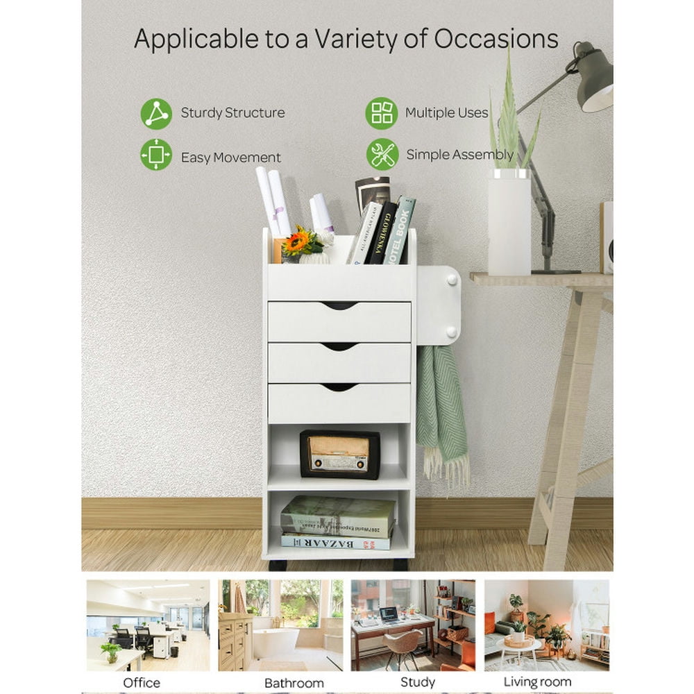 Demi Bonn 3 Drawers Wooden Mobile File Cabinet, Utility Rolling Craft Storage Cart with Lockable Casters, White