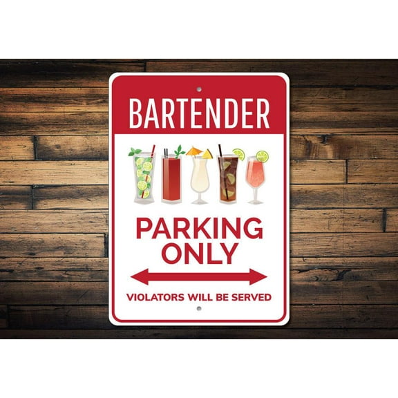 Bartender Parking Novelty Sign, Metal Wall Decor - 10x14 inches