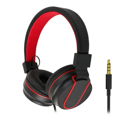 Kids Headphones Wired Headphone with Microphone Control Folding On-Ear 3.5mm Headset for Kids, Girls, Boys, Children, Foldable Headsets for School Tablet (Black/Red)
