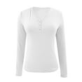 thumbnail image 6 of vdgthytj Long Sleeve Shirts for Women V Neck Button Casual Slim Fitted Fall Winter Thermal Basic Tee Tops, 6 of 8