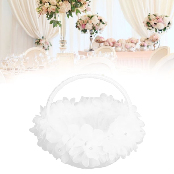 Cesta De Flores Blancas, De Plumas De Avestruz Artificiales, Cesta De Flores Para Boda, Encaje Para Boda