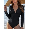 thumbnail image 5 of Charmo V Neck Rash Guard for Women One Piece Bathing Suits Tummy Control Long Sleeves Monikini Swimsuit, 5 of 7