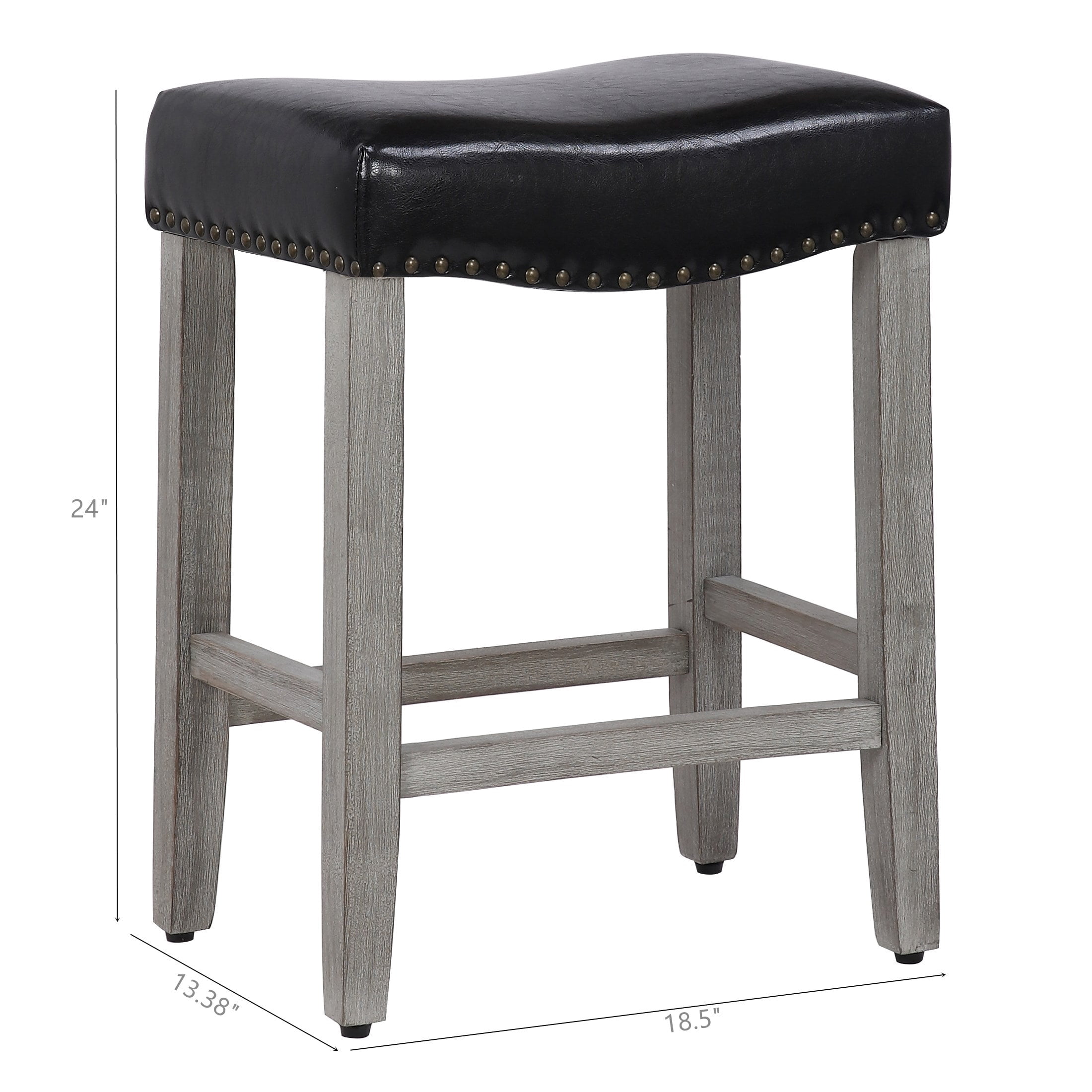 24" Inch Upholstered Saddle Seat Bar Stool (Set of 2), Antique Gray/Leather