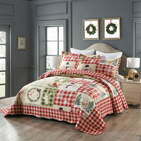 Marcielo 3 Piece Christmas Quilt Set Rustic Lodge Deer Quilt