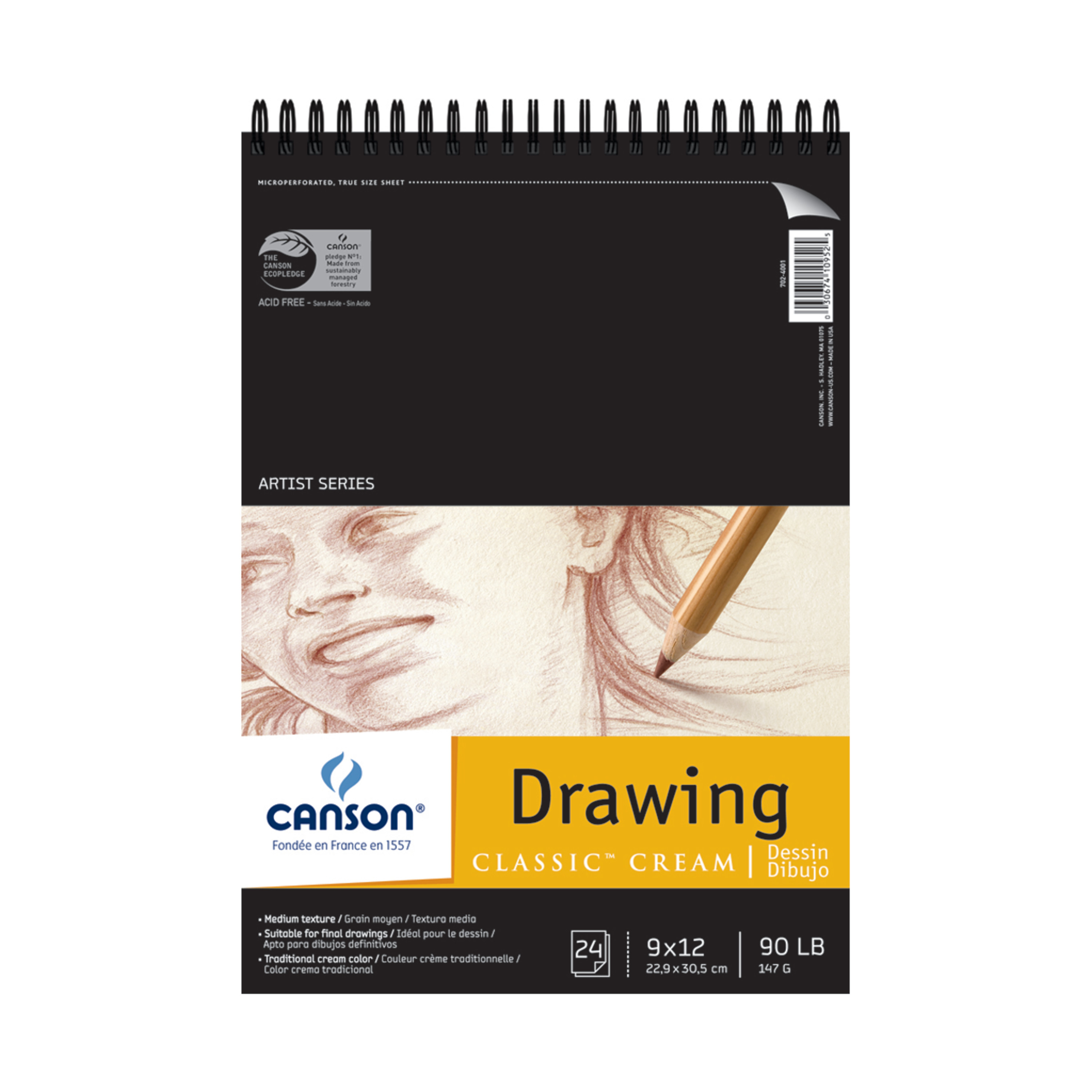 Canson Artist Series Classic Cream Drawing Pad, 9in x 12in, 24 Sheets/Pad
